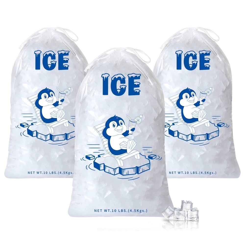 Disposable Drawstring Ice Bags - 8Lbs & 10Lbs, 100 Pcs/Pack - Image 1